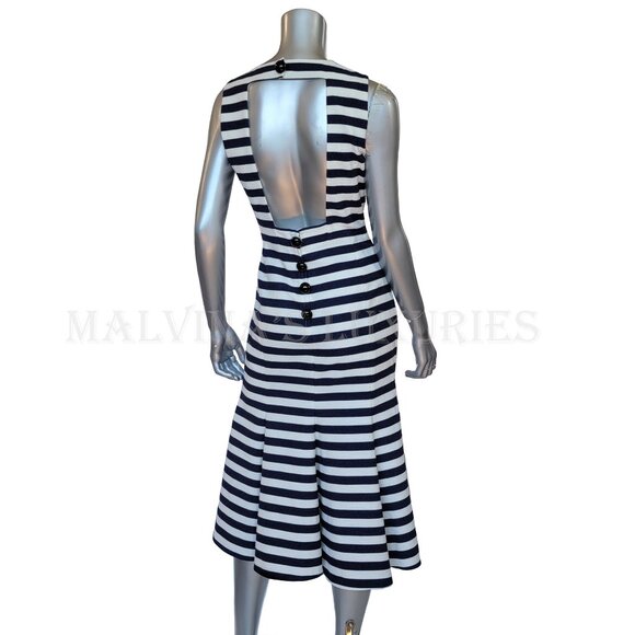 DOLCE & GABBANA DRESS OPEN BACK STRIPED COTTON BLEND FLOUNCE SKIRT sz 40 4 - Picture 9 of 9